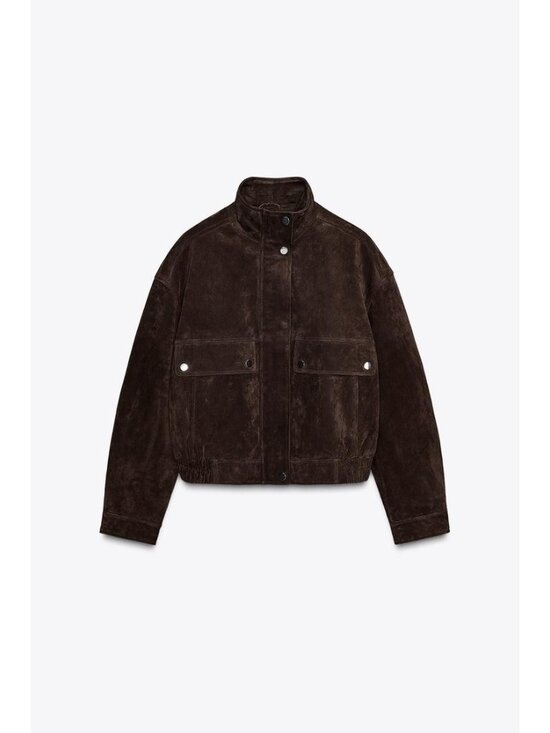 Zara Womens Leather Suede Bomber Jacket Coat Large L Brown 3046/258 NWT - Picture 3 of 15